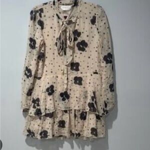 See By Chloé Cream Mini Dress with Black Floral Print